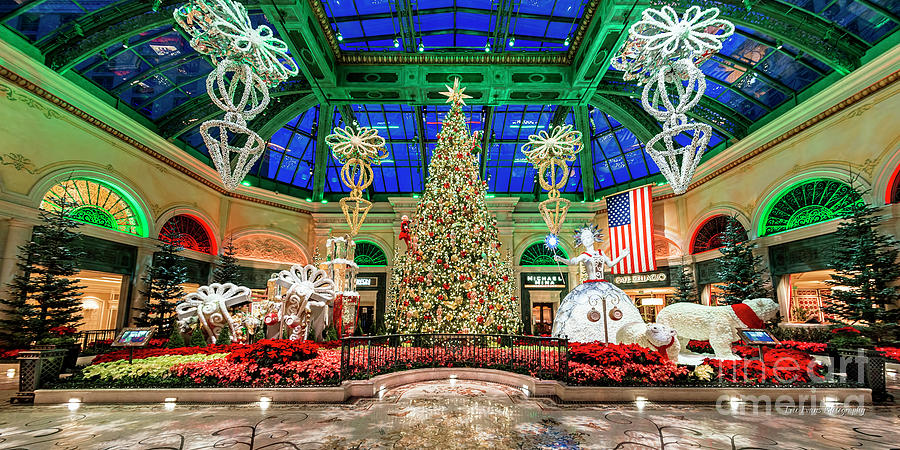 Bellagio Christmas Tree Ultra Wide at Dawn 2017 2 to 1 Ratio Photograph by Aloha Art