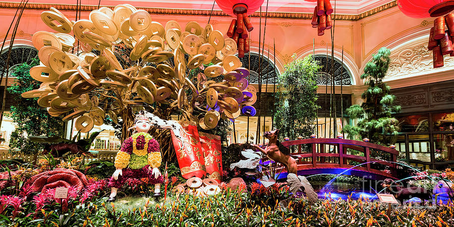 Bellagio Conservatory Chinese New Year of the Dog Bridge and Coins 2 to 1 Ratio Photograph by Aloha Art