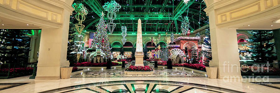 Las Vegas Photograph - Bellagio Conservatory Side Entrance at Christmas Panorama 2017 by Aloha Art