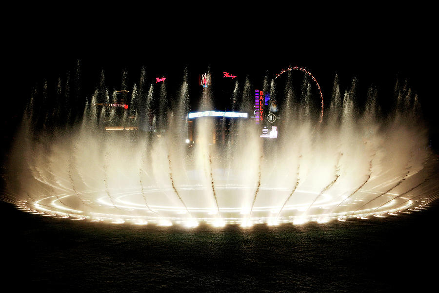 Bellagio Hotel Fountain at Night Photograph by Marilyn Hunt