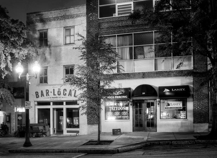Tree Photograph - Bellas Bar Local in Black and White by Greg and Chrystal Mimbs