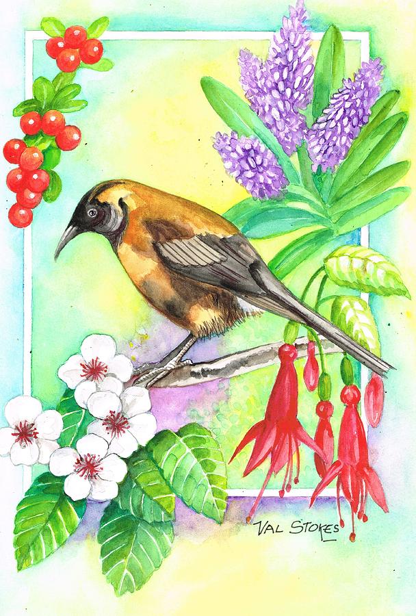 Bird Painting - Bellbird by Val Stokes