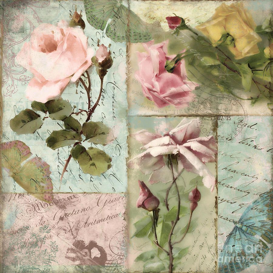 Shabby Chic Flowers Painting - Belles Fleurs I by Mindy Sommers