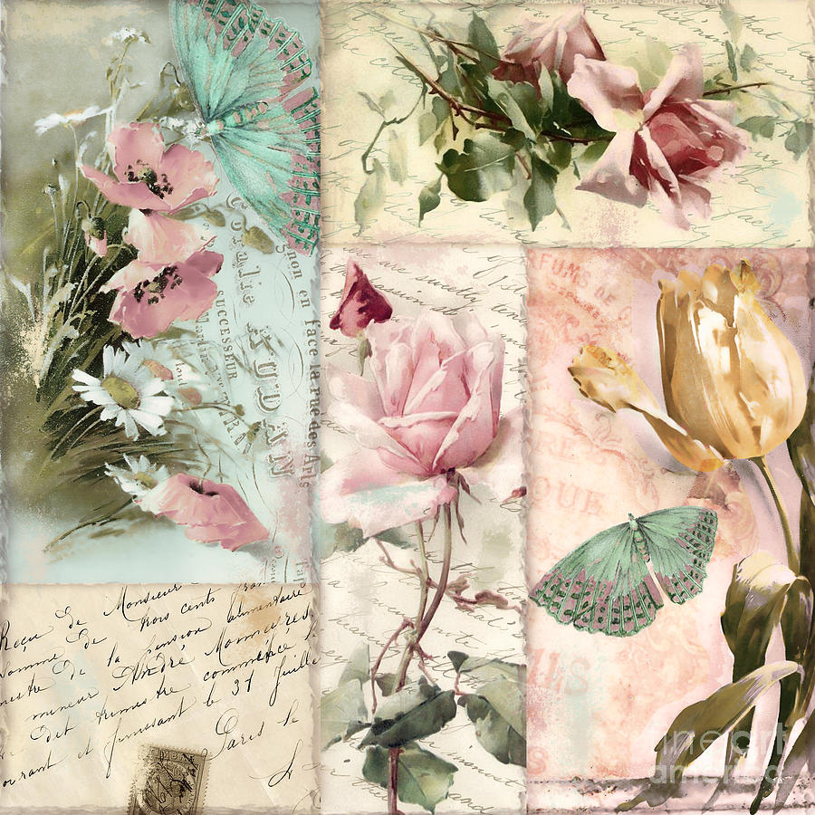 Shabby Chic Flowers Painting - Belles Fleurs II by Mindy Sommers