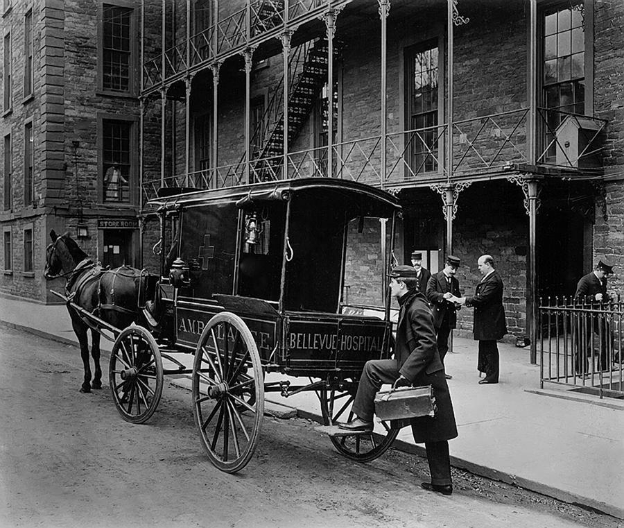 Vintage Photograph - Bellevue Hospital Ambulance 1895 by Mountain Dreams