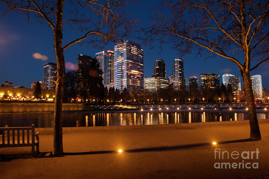 Bellevue Skyline with City Lights Photograph by Jim Corwin