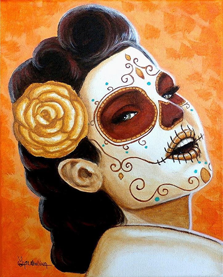 Dia De Los Muertos Painting - Belleza Clasica de una Rosa Amarilla  by Al  Molina
