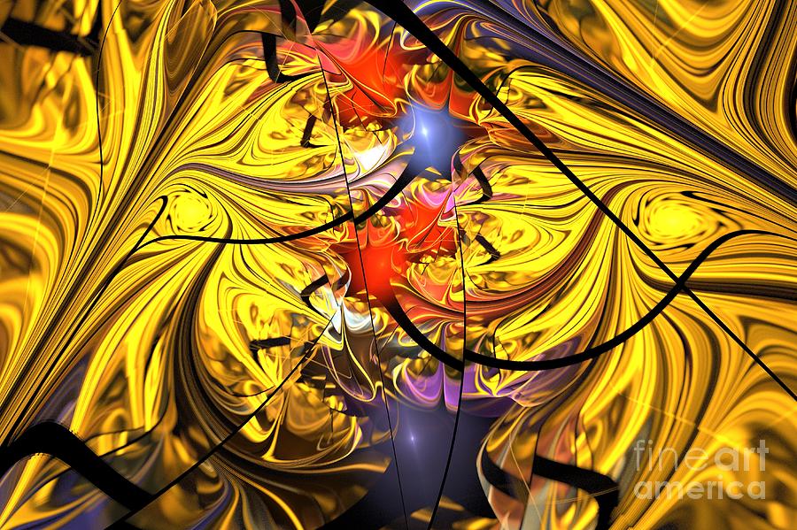 Abstract Digital Art - Bells Of Golden Leaves by Kim Sy Ok