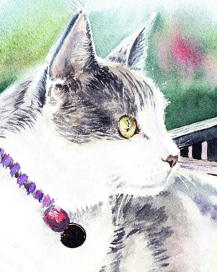 Beloved Cat Portrait  Painting by Irina Sztukowski