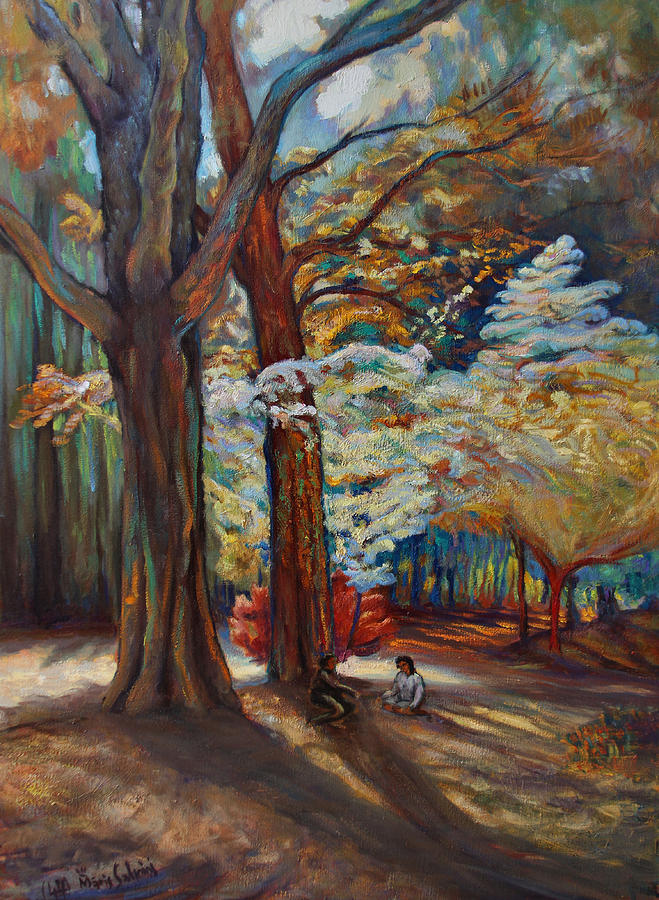 Tree Painting - Below the Blossums by Maris Salmins