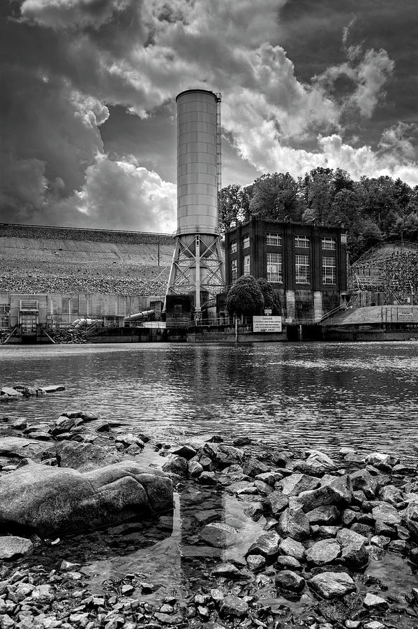Below The Dam In Black and White Photograph by Greg and Chrystal Mimbs