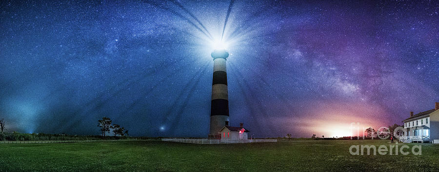 Below the Milky Way at Bodie Island Light House Photograph by Robert Loe