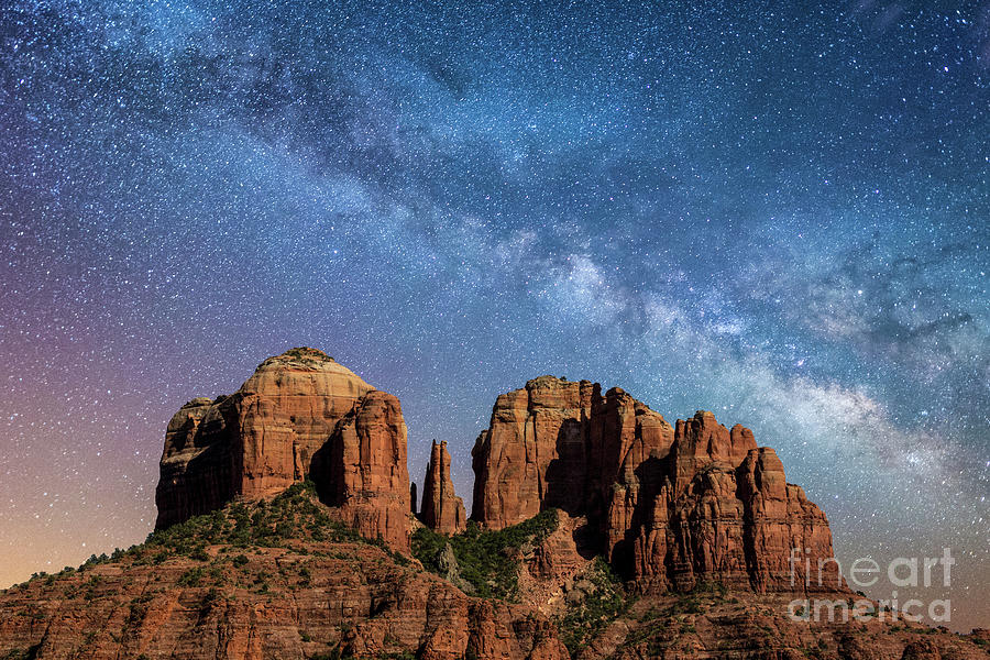 Below the Milky Way at Cathedral Rock Photograph by Robert Loe