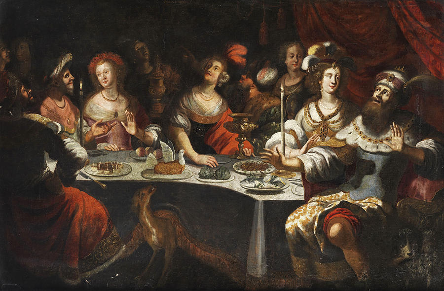 Biblical Painting - Belshazzars Feast by Circle of Bartholomeus Strobel the Younger