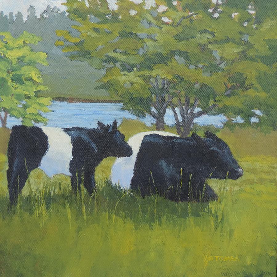 Farm Animals Painting - Belted Galloway and Calf by Bill Tomsa