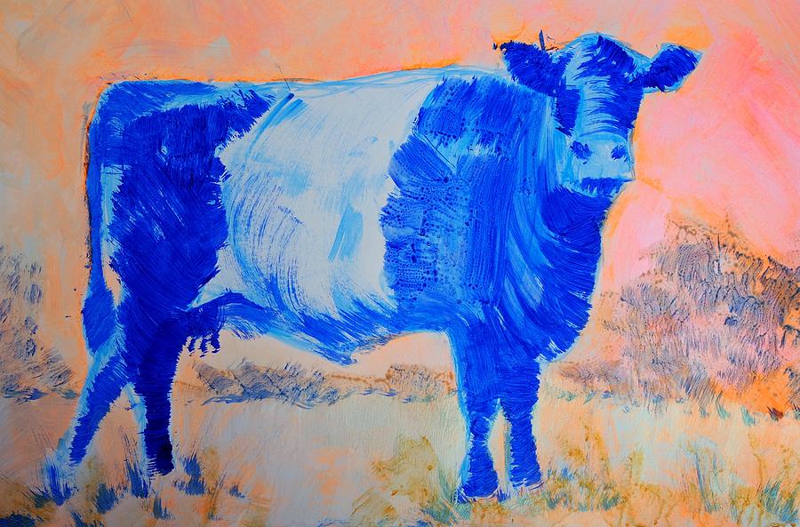 Belted Galloway Cow Against A Fiery Sky Painting by Mike Jory