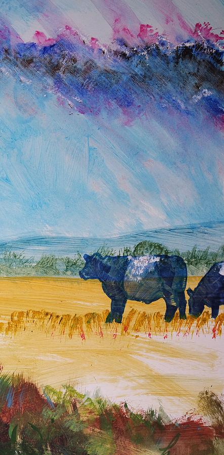 Belted Galloway Cows Narrow Painting Painting by Mike Jory