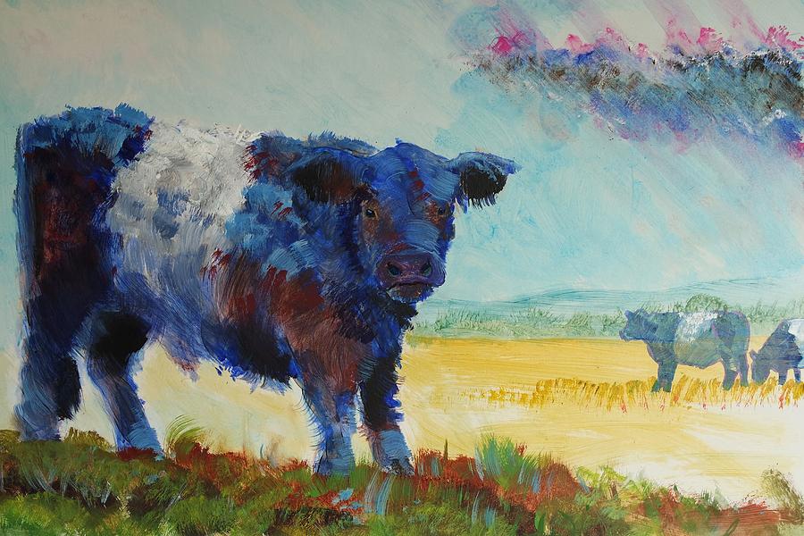 Belted Galloway Cows Painting - About To Rain Painting by Mike Jory