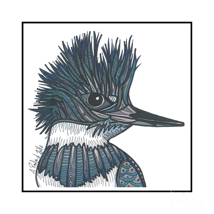 Abstract Drawing - Belted Kingfisher #30 by Allie Rowland