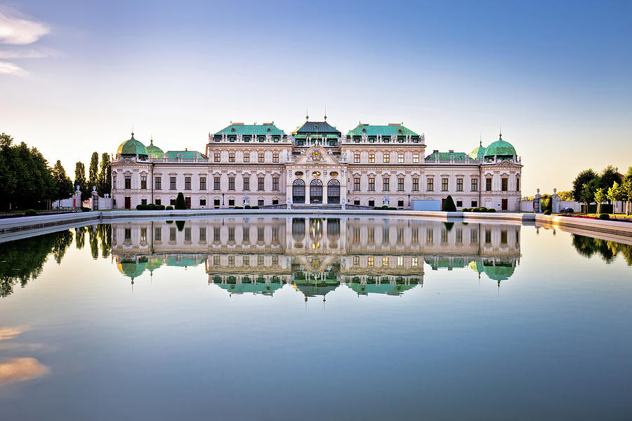 Belvedere in Vienna water reflection view at sunset Photograph by Brch Photography