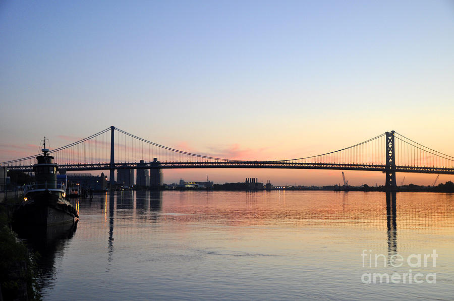 Ben Franklin Bridge at Sunrise Photograph by Andrew Dinh