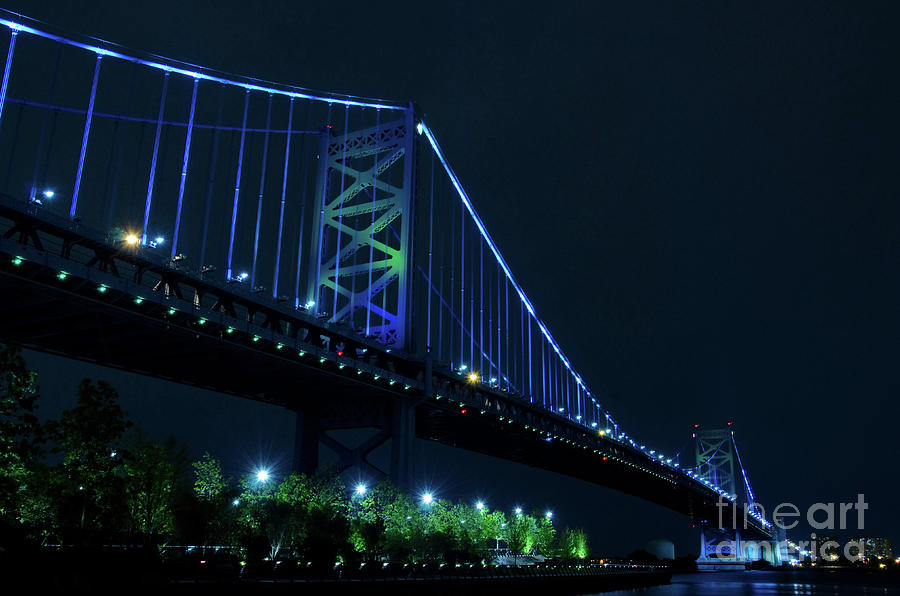 Ben Franklin Bridge Night Photo Photograph by PIPA Fine Art - Simply Solid