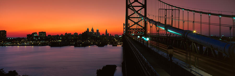 Sunset Photograph - Ben Franklin Bridge by Panoramic Images