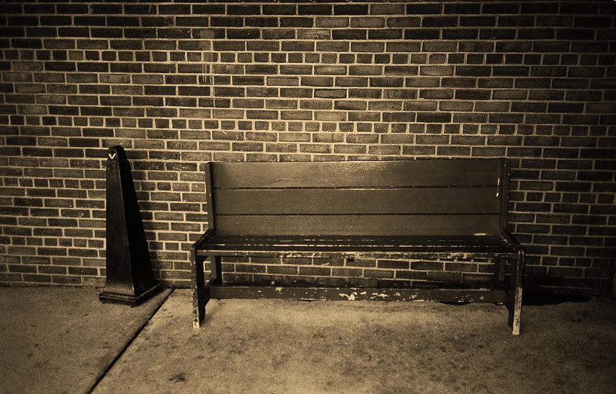 Bench Behind Stop and Shop Sepia 2018 Photograph by Frank Romeo