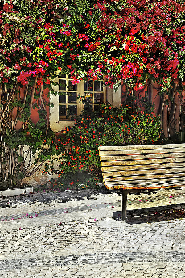 Architecture Painting - Bench by the Bougainvilla by Elaine Plesser