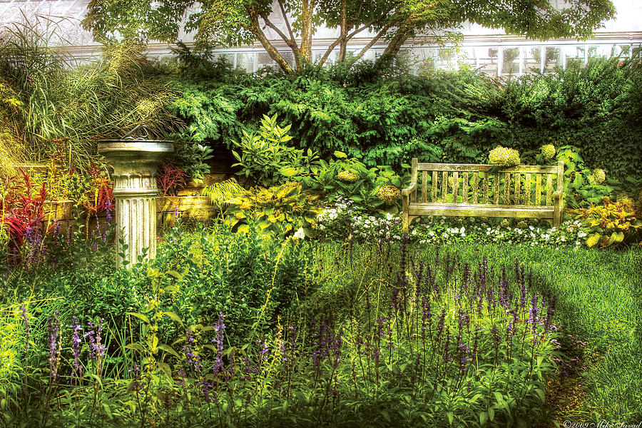 Vintage Photograph - Bench - Garden Pleasure by Mike Savad
