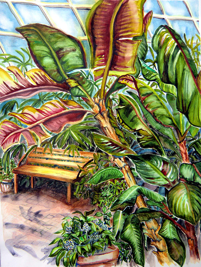 Orchid Painting - Bench in the Pacific Room by Helen Kern