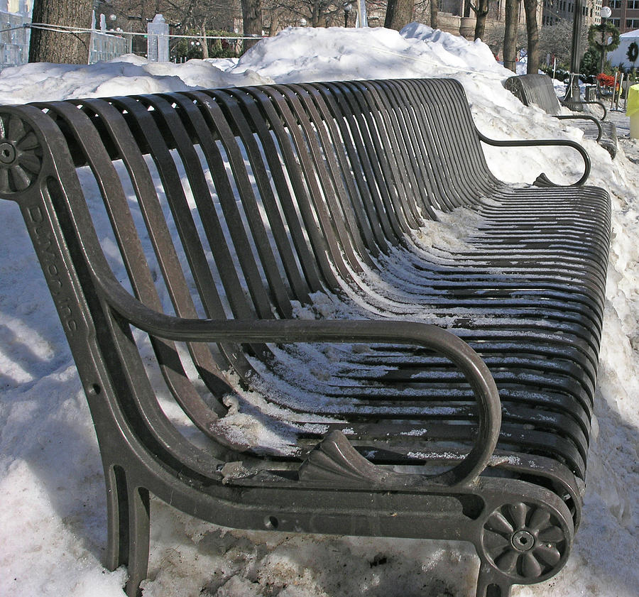 Winter Photograph - Benches in Rice Park by Janis Beauchamp