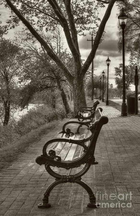 Benches On Riverside Drive Sepia Tone Photograph by Mel Steinhauer