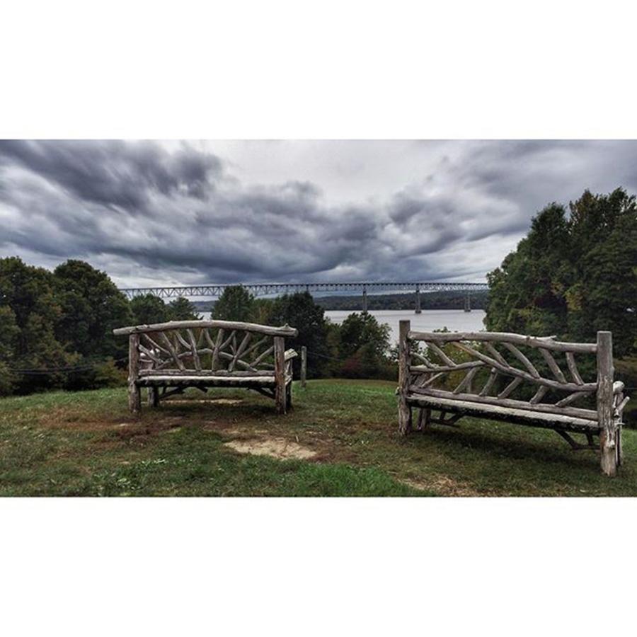 Nature Photograph - Benches Overhead The Hudson River by Blake Butler