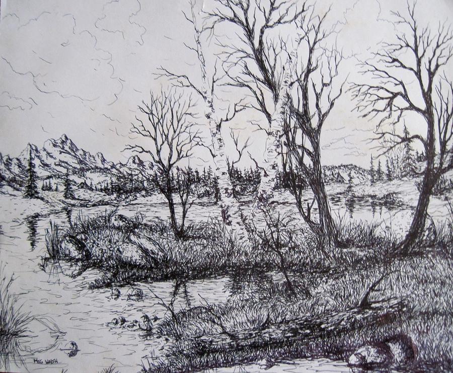 Bend in the river Drawing by Megan Walsh