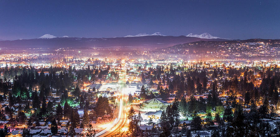 Winter Photograph - Bend Nightlife by Russell Wells