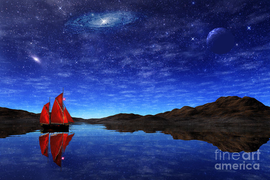 Boat Digital Art - Beneath a jewelled sky by John Edwards