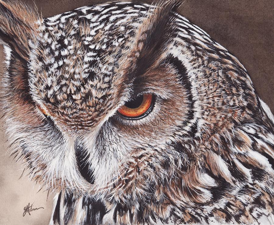 Bengal Eagle Owl Painting by Greg and Linda Halom