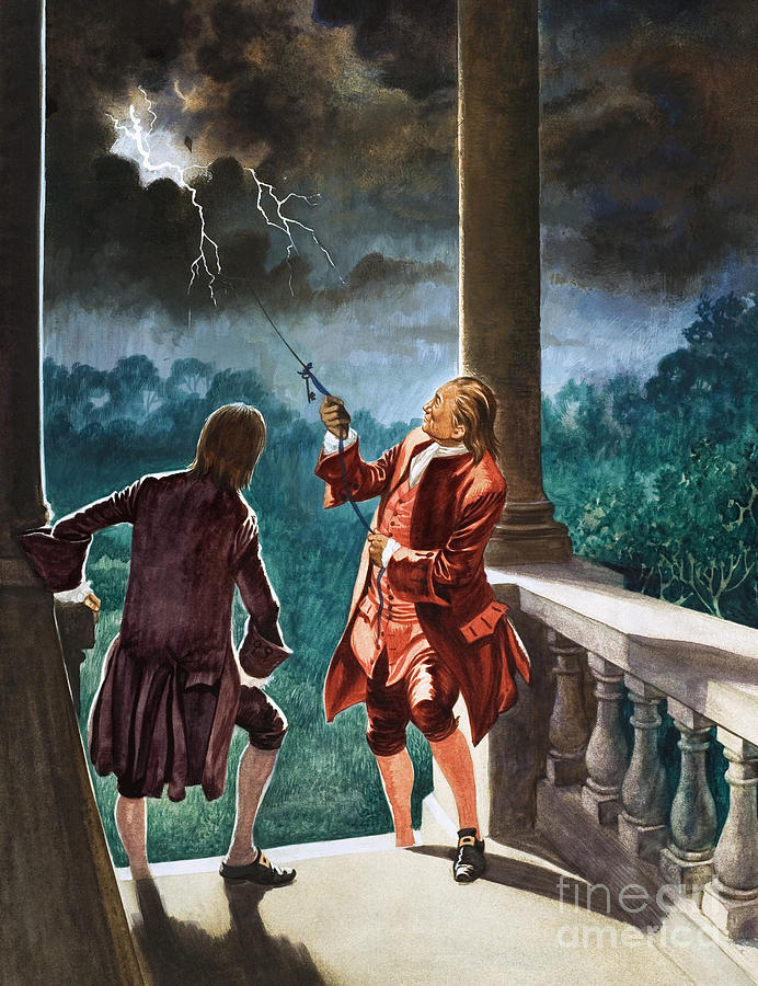 Benjamin Franklin proves that lightning is electricity Painting by