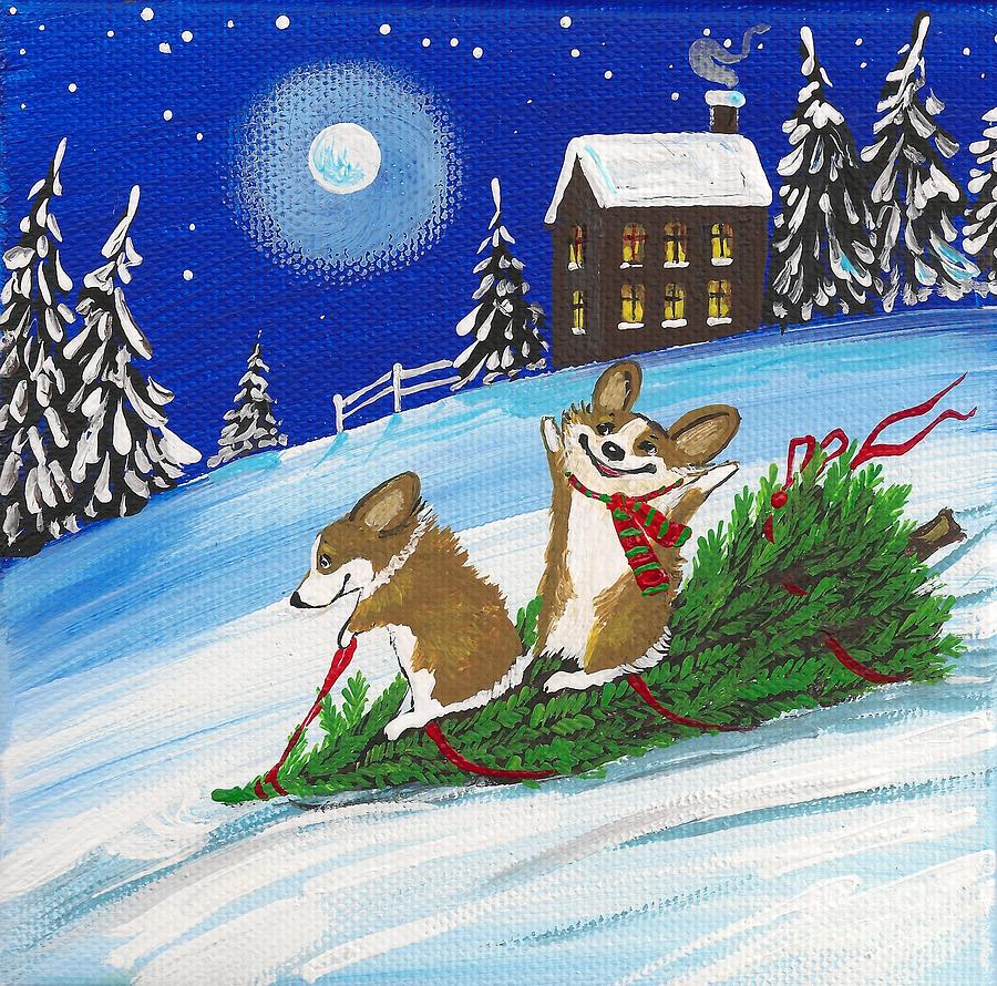 Bennie and Bunny Christmas Tree Ride Painting by Margaryta Yermolayeva