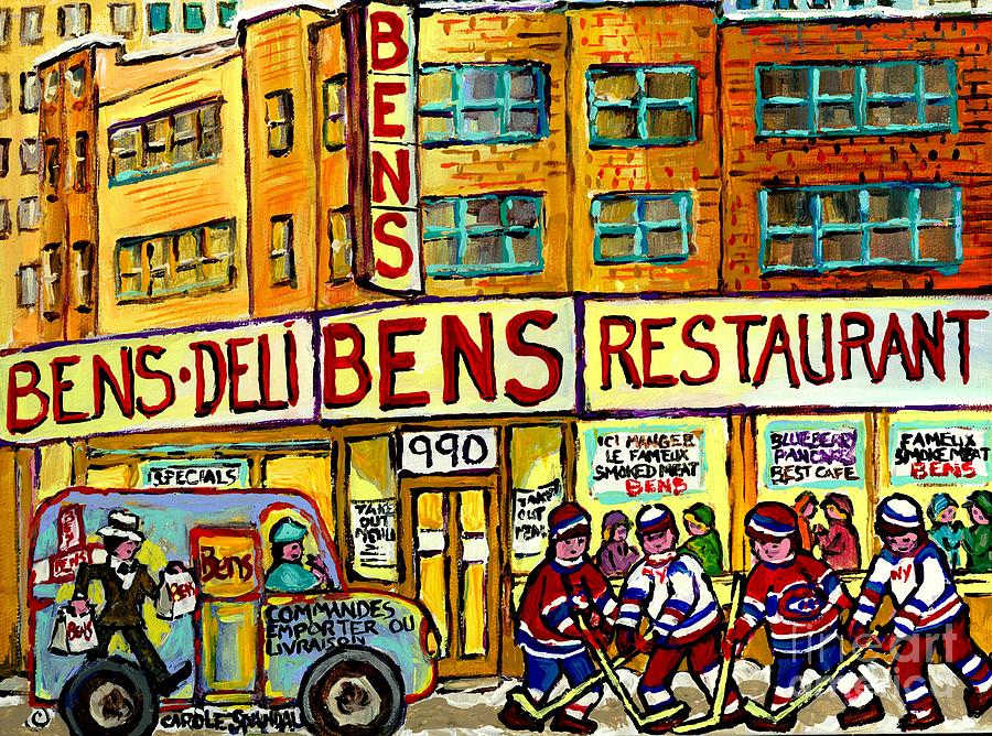 Bens Famous Smoked Meat Montreal Memories Canadian Paintings Hockey Scenes And Landmarks  C Spandau Painting by Carole Spandau