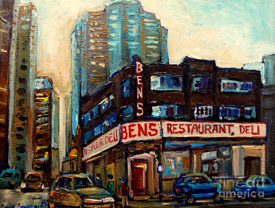 Bens Restaurant Montreal Memories Downtown Scenes Montreal Delis Landmark Paintings Canadian Art  Painting by Carole Spandau
