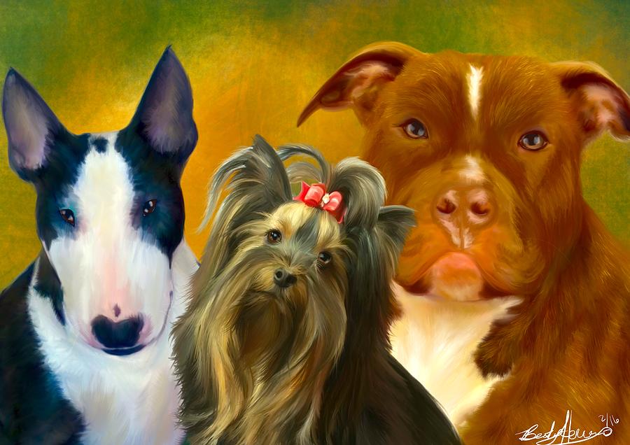 Bentley, Phoebe and Sunday Painting by Becky Herrera