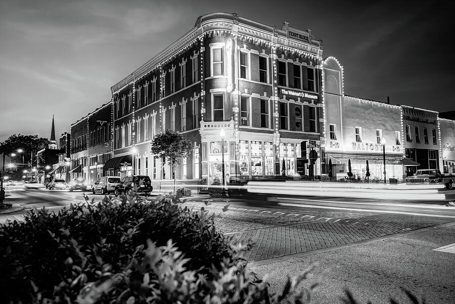 Black And White Photograph - Bentonville Arkansas Cityscape - Black and White by Gregory Ballos