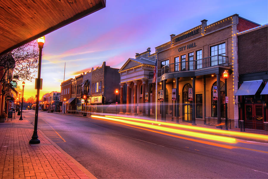 Central Avenue Photograph - Bentonville Arkansas Skyline Sunrise by Gregory Ballos