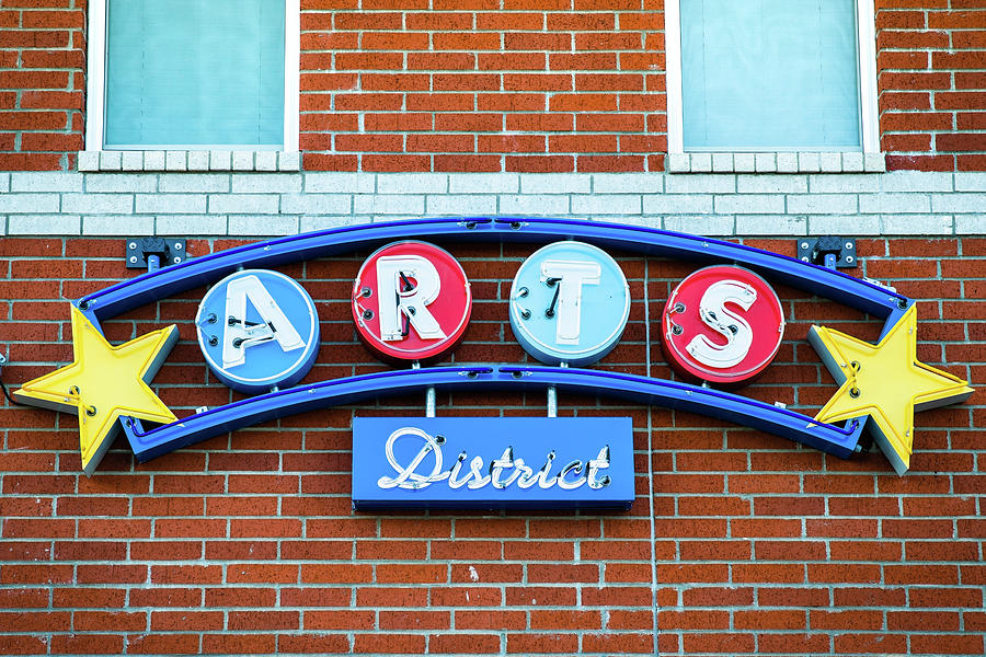 Architecture Photograph - Bentonville Arts District Neon Sign by Gregory Ballos