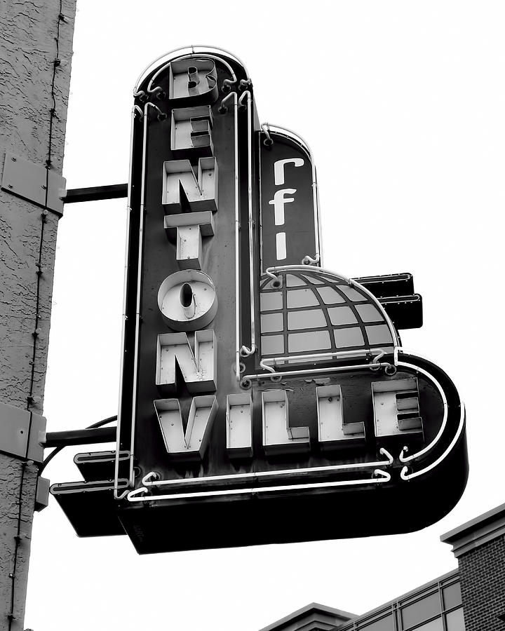 Black And White Photograph - Bentonville Sign Black and White - photography by Ann Powell