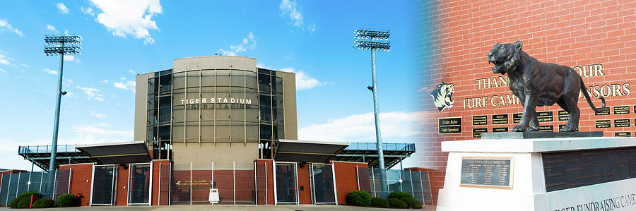 Architecture Photograph - Bentonville Tiger Stadium - Panorama Collage by Gregory Ballos