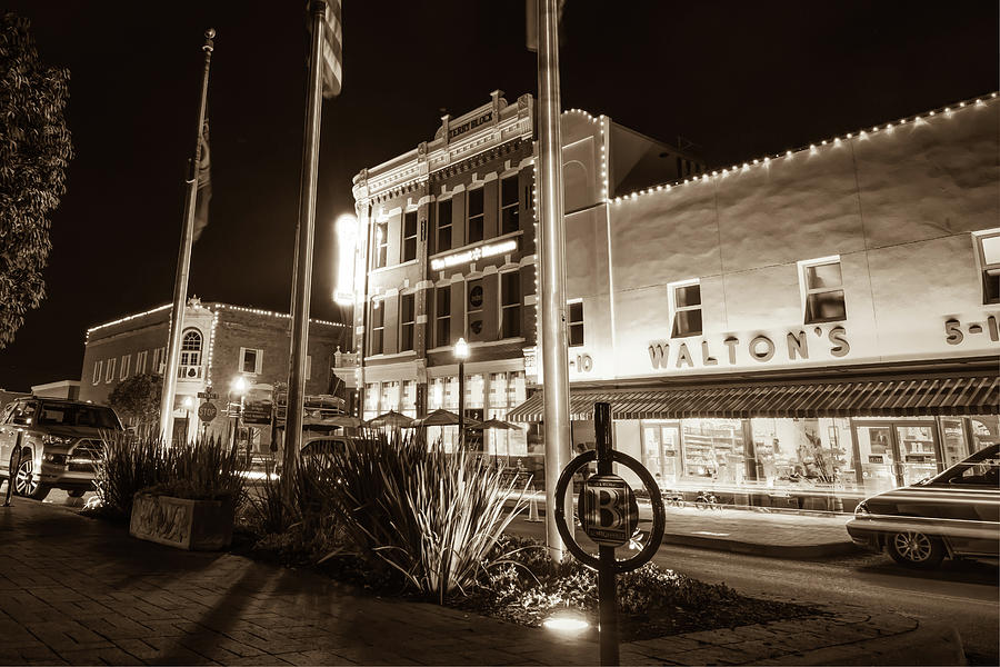 Black And White Photograph - Bentonville Town Square - Sepia by Gregory Ballos