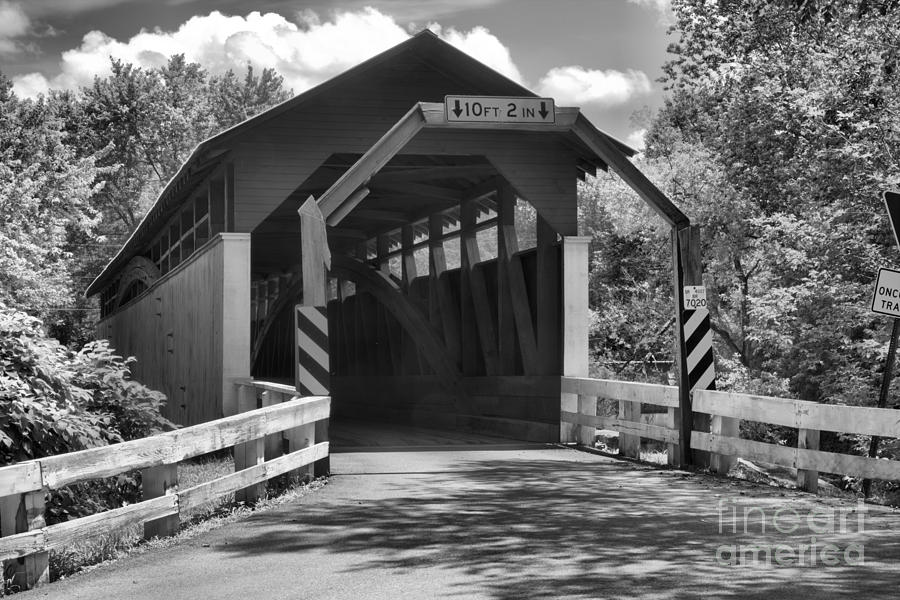 Berford herline Covered Bridge Black And White Photograph by Adam Jewell